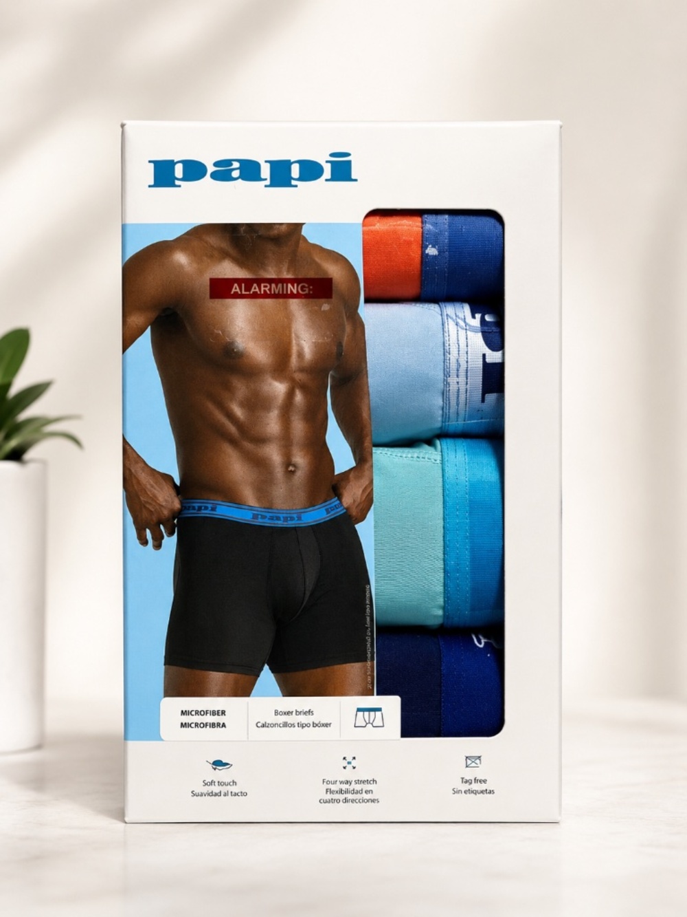 Papi Mens Boxer Briefs 4 Pack Microfiber Stretch Underwear Blue Multi Color